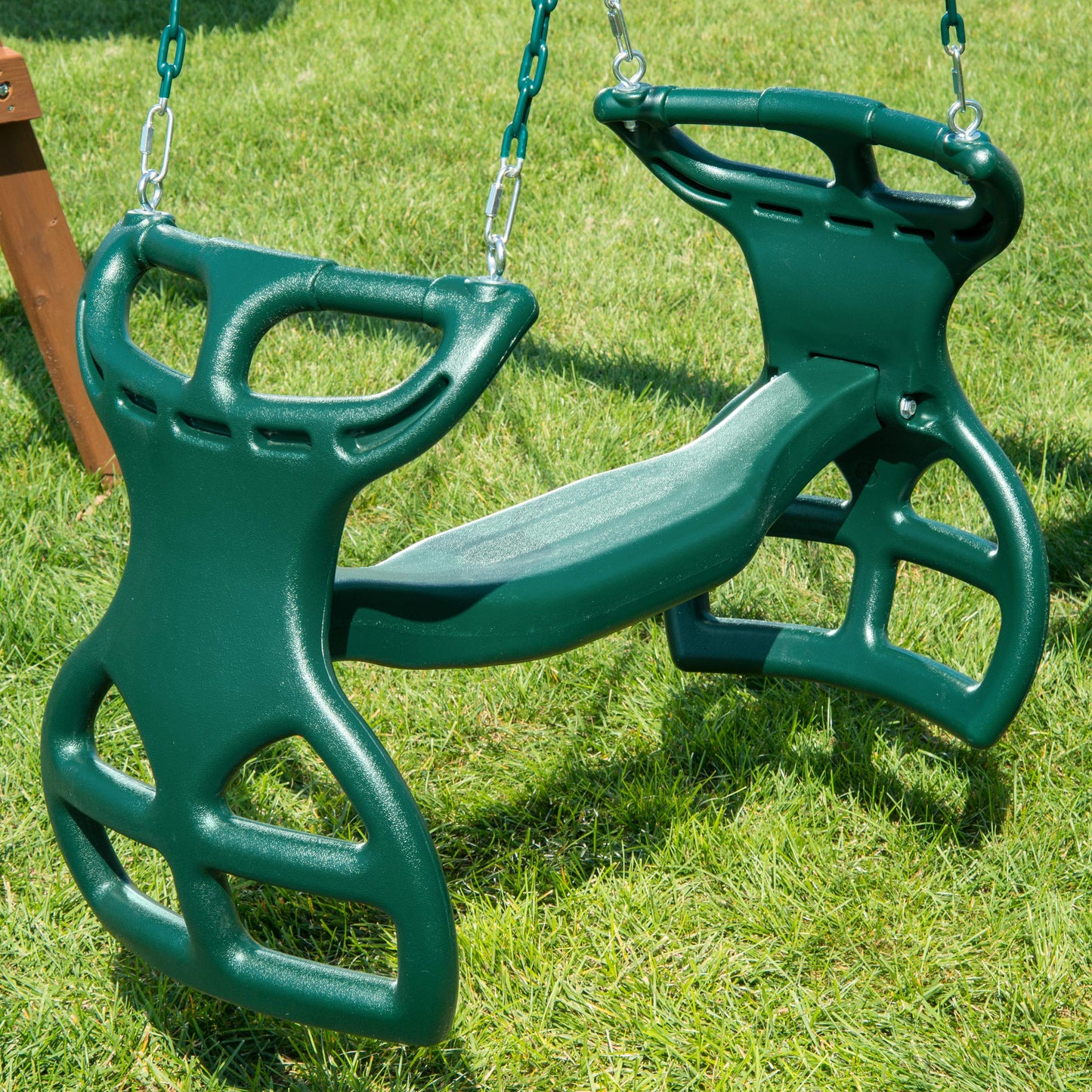 Gorilla Playsets 04-0037-G Dual Ride Glider Back-to-Back Tandem Swing, Green, Green Plastic Coated Chains, Multi-Child Swing