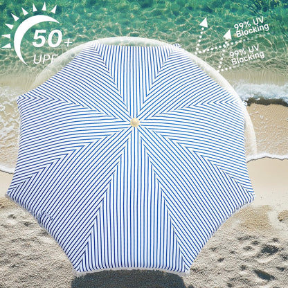Kbrellaoutlets Patio Umbrella with UPF 50+ Protection, 8 Ribs, Push Button Tilt - Versatile Outdoor Shade for Garden, Courtyard, and Beach (Blue Pinstripe)