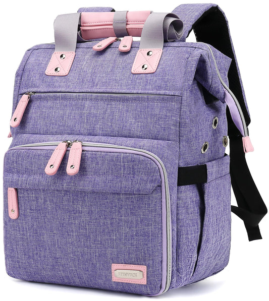 LTINVECK Knitting Bag Backpack,Yarn Storage Organizer Travel Crochet Bag,Large Capacity Tote Bag Yarn Holder Case for Carrying Projects, Knitting Needles, Crochet Hooks,Purple