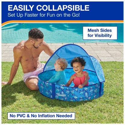 Swimways Elite Pop-Up Above Ground Pool, Baby Pool with Canopy & Carrying Case, Foldable Kiddie Pool for Ages 9-24 Months, Measures 32", Blue