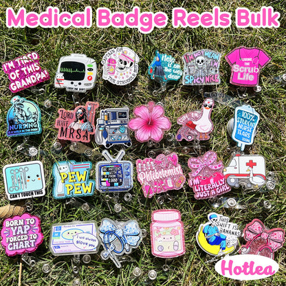 Hotlea 24 PCS Nurse Badge Reels Bulk Funny Badge Holders Retractable Clip Cute Nursing Medical Asssitants RN LPN CNA Nurses Week Gift Accessories for Work