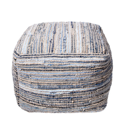 nuLOOM Granada Knitted Casual Denim and Jute Ottoman Pouf