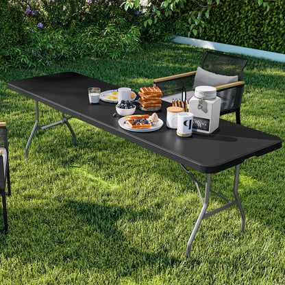 YITAHOME 8FT Folding Tables, Heavy Duty Folding Table with Carrying Handle, Plastic Fold up Table for Outdoor Camping Picnic Parties/Indoor Events, Black