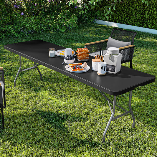 YITAHOME 8FT Folding Tables, Heavy Duty Folding Table with Carrying Handle, Plastic Fold up Table for Outdoor Camping Picnic Parties/Indoor Events, Black