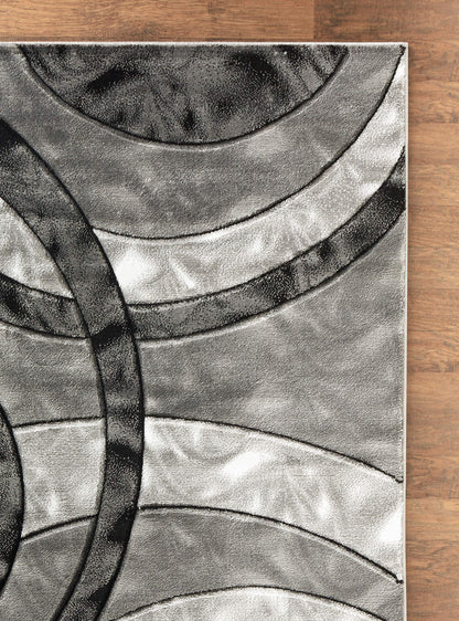 GLORY RUGS Area Rug 2x3 Grey Black Door Mat Modern Circles Soft Contemporary Floor Carpet Fluffy Texture for Indoor Living Dining Room and Bedroom Area