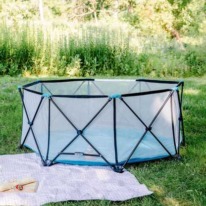 Regalo Safety My Play Deluxe Extra Large Baby Playpen & Portable Play Yard, Foldable 8-Panel Indoor Outdoor Playpen for Babies & Toddlers, Mesh Sides, Washable Nylon Bottom, 62", Aqua/Black