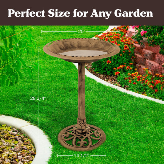 Pure Garden 50-LG1074 Antique Bird Bath-Weather Resistant Resin Birdbath with Vintage Scroll Design, 3 Ground Stakes for Garden, Outdoor Decor (Bronze)