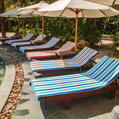 Arkwright Cabo Chaise Lounge Cover Towel with Pocket - Pack of 2 - Striped 100% Cotton Cabana Cover for Beach Pool Outdoor Chairs, 30 x 85 in, Royal Blue/Café Ole