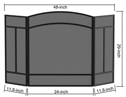 Fire Beauty Fireplace Screen 3 Panel Wrought Iron 48"(L) x 29"(H) Spark Guard Cover(Black)