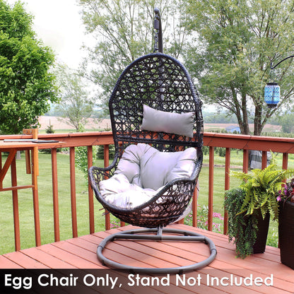 Sunnydaze Cordelia Egg Chair with Cushions -Resin Wicker Hanging Chair with 265-Pound Weight Capacity - Hanging Swing Includes Gray Polyester Cushion and Headrest