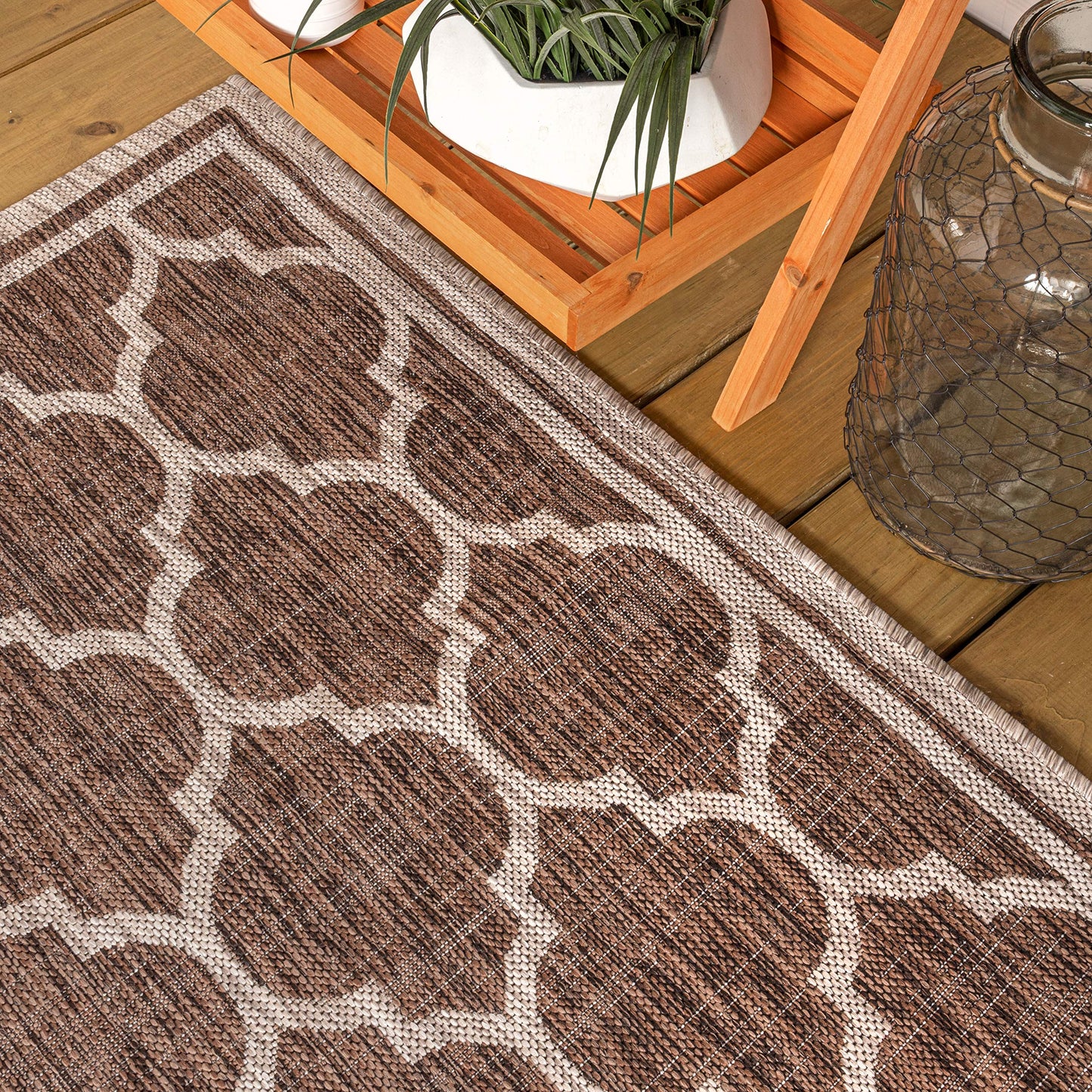 JONATHAN Y Moroccan Trellis Indoor Outdoor Area Rug 5X8 Espresso/Taupe, Trebol Textured Weave for Backyard, Patio, Porch, Easy-Cleaning, High Traffic, Pet-Friendly, Non-Shedding (SMB109B-5)