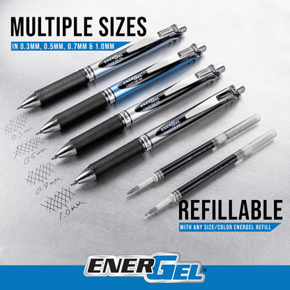 Pentel EnerGel RTX Retractable Liquid Gel Pen, (0.7mm), Medium Line, Metal Tip, Black Ink, Pack of 6 (BL77BP6A)