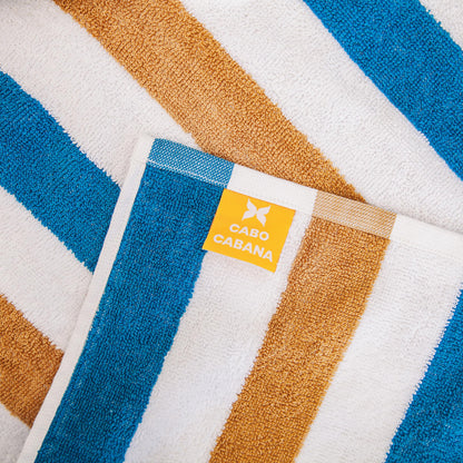 Arkwright Cabo Chaise Lounge Cover Towel with Pocket - Pack of 2 - Striped 100% Cotton Cabana Cover for Beach Pool Outdoor Chairs, 30 x 85 in, Royal Blue/Café Ole