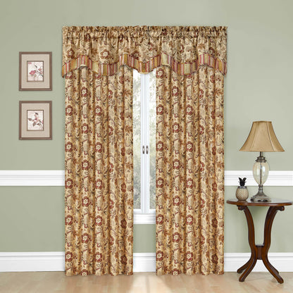 Waverly Traditions Navarra Farmhouse Scalloped Rod Pocket Valance for Windows in Bedroom, Kitchen, or Living Room, 52" x 16", Antique