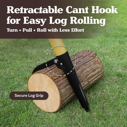 Log Peavey and Cant Hook Tool – 49-inch Wood Handle for Separating Stacked Firewood - Retractable 18-inch Opening for Turning Logs by Earth Worth