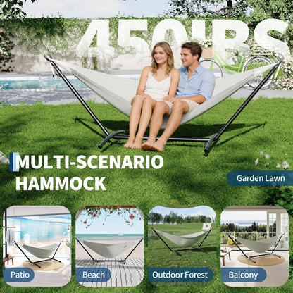 Garvee 2 Person Hammocks with Stand for Outside, Double Hammocks Portable Space Saving Heavy-Duty Steel Stand for Indoor Outdoor Patio with Carrying Bag, 450 lbs Capacity