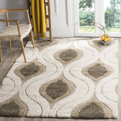 SAFAVIEH Florida Shag Collection Accent Rug - 3'3" x 5'3", Cream & Smoke, Modern Design, Non-Shedding & Easy Care, 1.2-inch Thick Ideal for High Traffic Areas in Foyer, Entryway, Bedroom (SG461-1179)