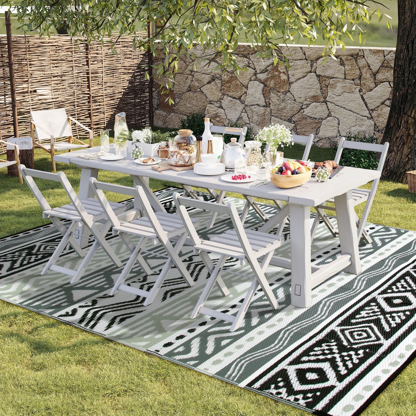 Lahome Outdoor Rug 8x10 Patio Waterproof, Reversible Outdoor Plastic Straw Rug for Camping, RV Patio Rugs Outside Large Carpet for Porch Deck Backyard Picnic(Grey/Black,8'x 10')