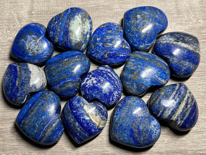 Lapis Lazuli Gemstone Hearts, Polished Lapis Lazuli Puffy Hearts, Lapis Lazuli Crystal Palm Stone, Lapis Lazuli Healing Crystal Hearts (1 Heart)