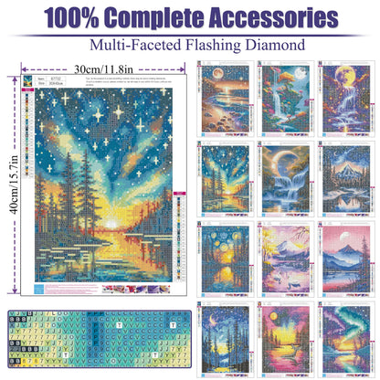 CreateJoy 12 Pack Moonlight Diamond Painting Kits for Adults, 5D Moon Diamond Art Kits for Beginners, DIY Full Drill Paint with Diamond, Home Wall Decor 12 x 16 Inch