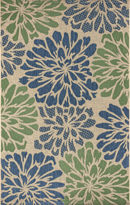 JONATHAN Y Floral Textured Weave Indoor Outdoor Area Rug 4X6 Navy/Green, Zinnia Modern for Backyard, Patio, Porch, Easy-Cleaning, High Traffic, Pet-Friendly, Non-Shedding (SMB110B-4)