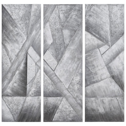 Empire Art Direct Abstract Wall Art Textured Hand Painted Canvas by Martin Edwards, Triptych, 60" x 20" each, Diamonds