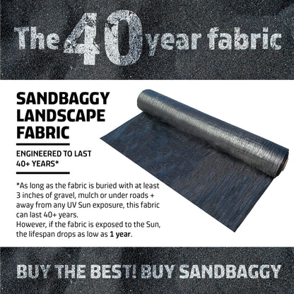 Sandbaggy 6 Feet Landscape Fabric | 40 Year Fabric | Weed Mat, Ground Cover, Garden Tarp | Trusted by Farmers & Contractors Across America (6 ft x 300 ft Roll)