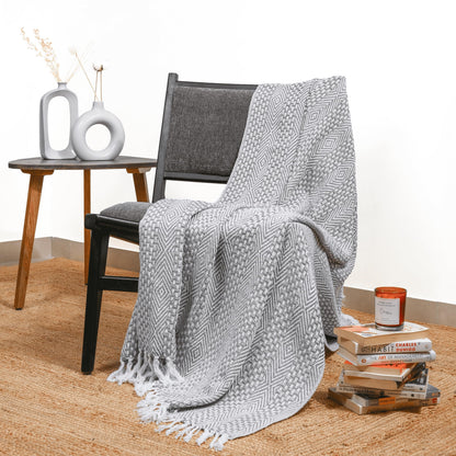 RAJRANG Grey Woven Country Rustic Throw Blanket 100% Cotton Luxury Quality Sofa Couch Bed Throws Perfect for Indoor Outdoor 50x60 Inches Wild Dove