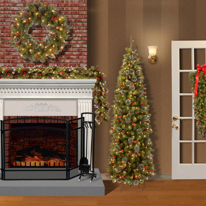 National Tree Company 9 ft Pre-Lit Crestwood Spruce Artificial Christmas Garland, Christmas Decoration with Glitter, Pinecones, Red Berries, 50 Warm White LED Lights, 180 Tips, Timer, Green
