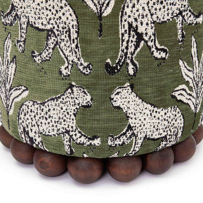 Tov Furniture Dex Olive Green Leopard Jacquard Ottoman