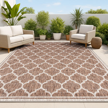 JONATHAN Y Moroccan Trellis Indoor Outdoor Area Rug 5X8 Espresso/Taupe, Trebol Textured Weave for Backyard, Patio, Porch, Easy-Cleaning, High Traffic, Pet-Friendly, Non-Shedding (SMB109B-5)