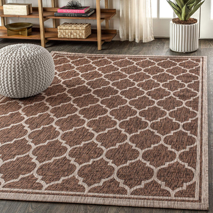 JONATHAN Y Moroccan Trellis Indoor Outdoor Area Rug 5X8 Espresso/Taupe, Trebol Textured Weave for Backyard, Patio, Porch, Easy-Cleaning, High Traffic, Pet-Friendly, Non-Shedding (SMB109B-5)
