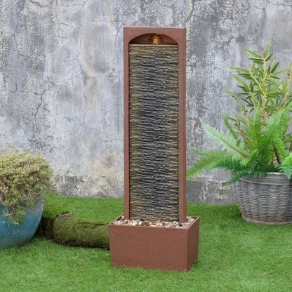 Teamson Home Outdoor 38.5” Textured Waterfall Fountain Yard Décor Red Rock