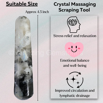 Amazing Gemstone Rainbow Moonstone Crystal Wand Massage Stick - Pelvic Wand Gua Sha for Adults - Crystals and Healing Stones Massage Wands for Adults Gifts (Smooth)