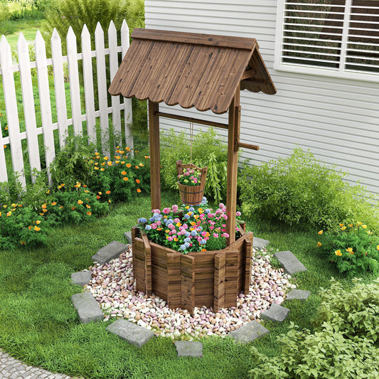 UDPATIO Wishing Wells for Outside, Wooden Wishing Well Planter for Yard, Upgrade Wishing Well with 4 Reinforced Rod & Hanging Bucket for Garden Patio Lawn Backyard Home Decor
