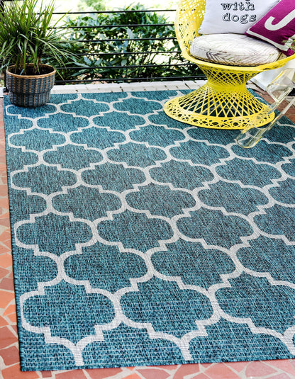 Unique Loom Outdoor Trellis Collection Area Rug (4' 1" x 6' 1" Rectangle, Teal/ Gray)