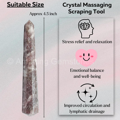 Amazing Gemstone Lepidolite Crystal Wand Massage Stick - Pelvic Wand Gua Sha for Adults - Crystals and Healing Stones Massage Wands for Adults Gifts (Pointed)