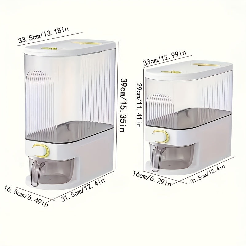 22 lbs/10kg Large Rice Dispenser with Measuring Cup & Time Scale - Plastic Grain Storage Container, Locking Lid & Window for Kitchen Pantry - Dispensing Dry Food for Rice, Wheat, Barley (Heavy-Duty