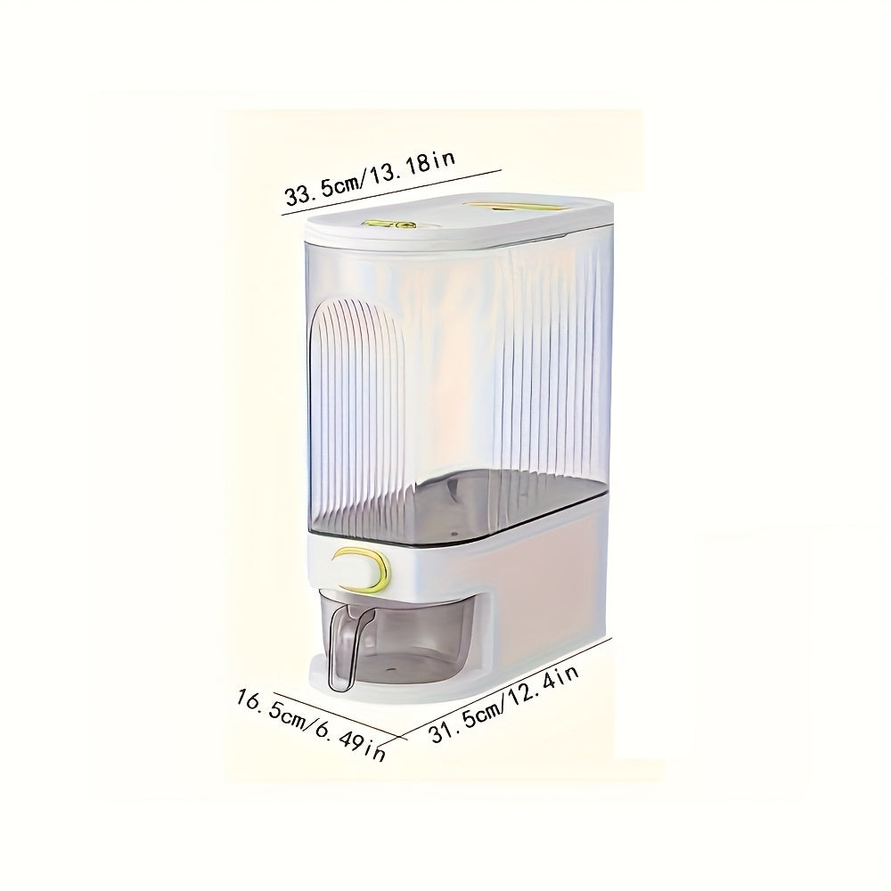 22 lbs/10kg Large Rice Dispenser with Measuring Cup & Time Scale - Plastic Grain Storage Container, Locking Lid & Window for Kitchen Pantry - Dispensing Dry Food for Rice, Wheat, Barley (Heavy-Duty