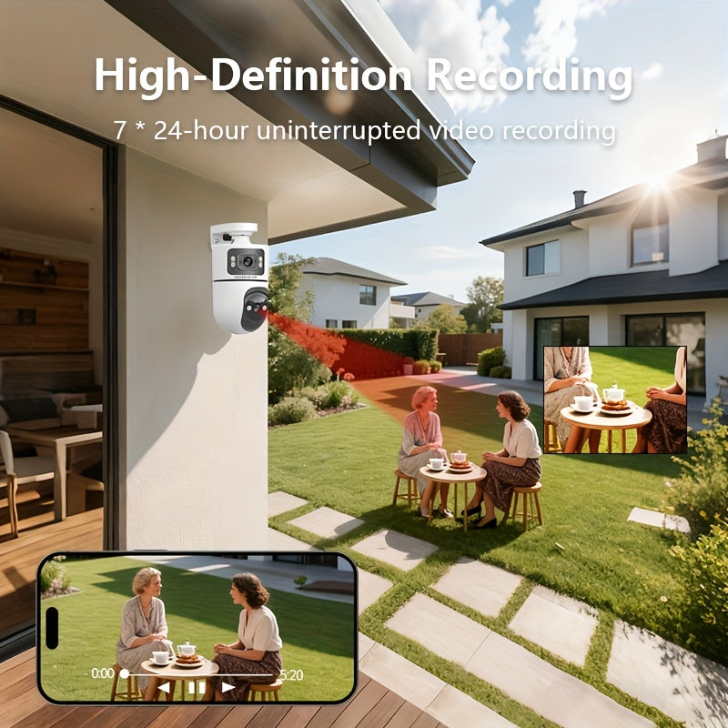 2.4G&5GHz WiFi 4K Outdoor Dual Lens Wireless Security Camera, with Dual Lenses, Rain-proofRotating, Night Vision, Dynamic Detection, Two-Way Call, Wifi Connectivity - Imagery & Christmas Halloween Decorations, Thanksgiving Day Gift.