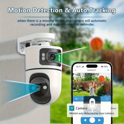 2.4G&5GHz WiFi 4K Outdoor Dual Lens Wireless Security Camera, with Dual Lenses, Rain-proofRotating, Night Vision, Dynamic Detection, Two-Way Call, Wifi Connectivity - Imagery & Christmas Halloween Decorations, Thanksgiving Day Gift.