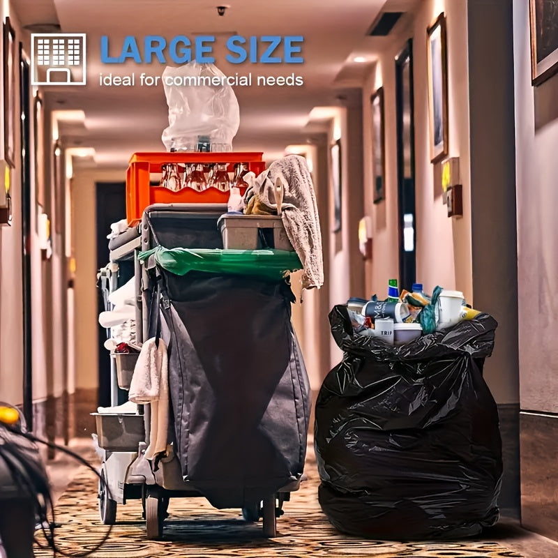 Heavy-Duty Trash Bags with a Capacity of 55-60 Gallons, Designed to Resist Tearing. Available in Packs of 50, 100, Or 150, These Black Bags Are Perfect for Gardening Tasks And Outdoor Activities. They Are Suitable for Both Residential And Commercial