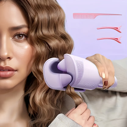32mm Wave Curling Iron - Adjustable Temperature & Easy to Style, Fast Heating with Long-Lasting Results & Safe Temperature Control Technology. Perfect Anti-Scald Curling Device for Women to Create Deep U-Shaped Wool Curls (Pink/Purple Optional)
