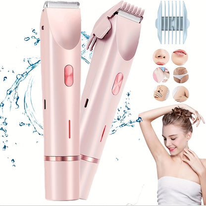 [2in 1 Bikini Trimmer] 2in 1 Rechargeable Bikini Trimmer for Women | Painless Body Razors And Facial Hair Remover for Bikini Leg Body Face Underarm, Cordless Body Shaver for Trip, Replaceable Lady Facial Razor, Mother& New Year's Day Gifts