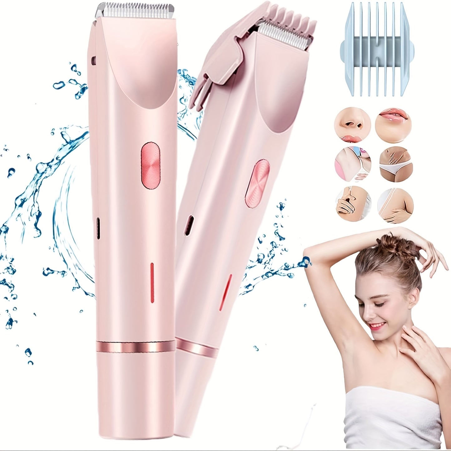 [2in 1 Bikini Trimmer] 2in 1 Rechargeable Bikini Trimmer for Women | Painless Body Razors And Facial Hair Remover for Bikini Leg Body Face Underarm, Cordless Body Shaver for Trip, Replaceable Lady Facial Razor, Mother& New Year's Day Gifts
