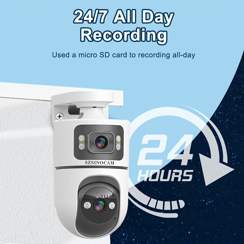2.4G&5GHz WiFi 4K Outdoor Dual Lens Wireless Security Camera, with Dual Lenses, Rain-proofRotating, Night Vision, Dynamic Detection, Two-Way Call, Wifi Connectivity - Imagery & Christmas Halloween Decorations, Thanksgiving Day Gift.