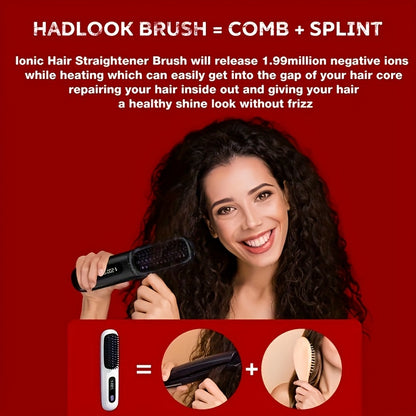 Portable Wireless Hair Straightener Comb | USB Charging, 3-speed Temperature Control, Negative Ion Technology, Long-lasting Luster, LED Display, Lightweight, Perfect for Travel, Includes Comb and Clip.