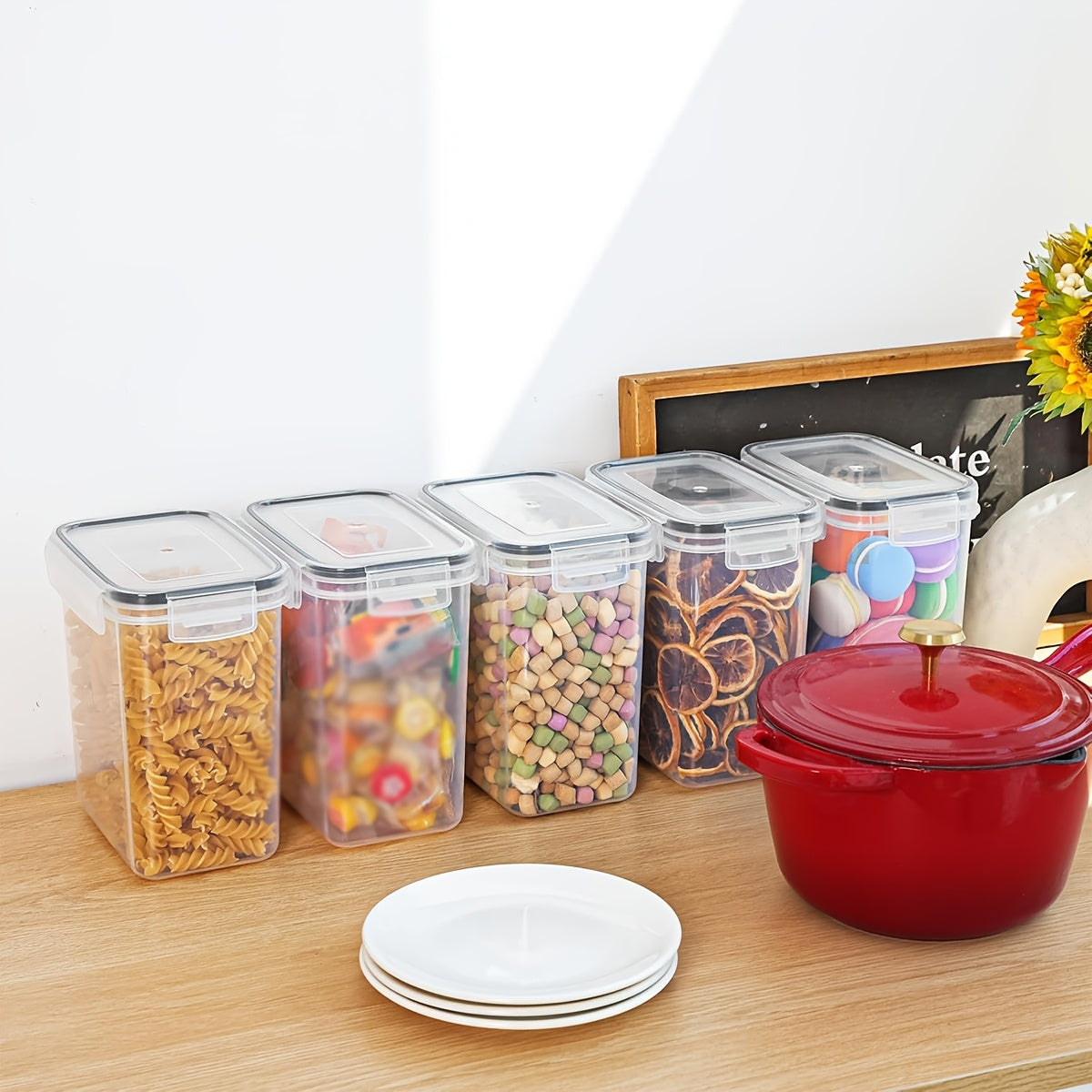 14/24/48/84pcs Airtight Food Storage Containers With Lids, BPA Free Plastic Kitchen Storage Containers For Spaghetti, Cereal, Pasta, Flour And Sugar Containers, 7/12/24/42 Lids+7/12/24/42Containers.