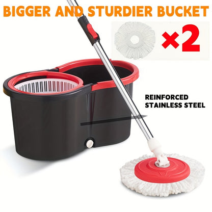 Set of 2 Microfiber Spin Mops with a Bucket And Dual Mop Heads Featuring a 360° Wringer for Self-Wringing.