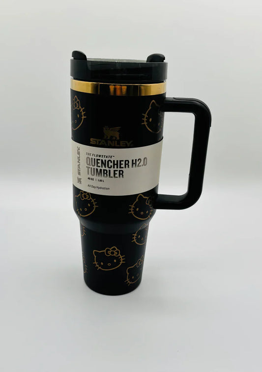 Stanley x Hello Kitty Quencher H2.0 FlowState Tumbler – Black & Gold Limited Edition Insulated Travel Mug with Handle